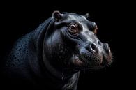Hippo Portrait Black Background by Digitale Schilderijen thumbnail