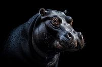 Hippo Portrait Black Background