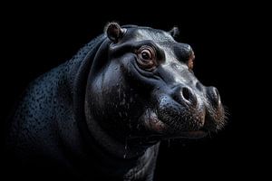 Nijlpaard Portret Zwarte Achtergrond van Digitale Schilderijen