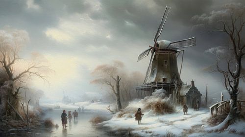 Hollands winterlandschap schilderij met molen