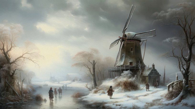 Niederländische Winterlandschaft mit Windmühle von Preet Lambon