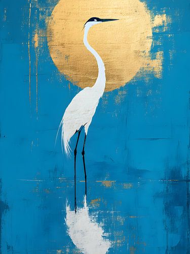 Kraanvogel in het meer in de zon