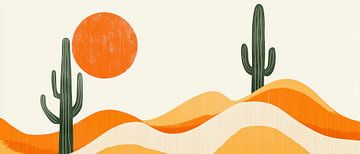 Desert landscape with cacti and sun by Poster Art Shop