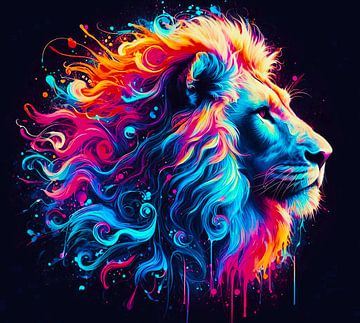 Koning Leeuw in neon kleur. ( 2 ) van Ineke de Rijk