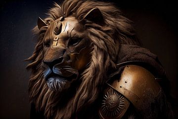 Een krachtig donker portret van een fictieve leeuw van Digitale Schilderijen