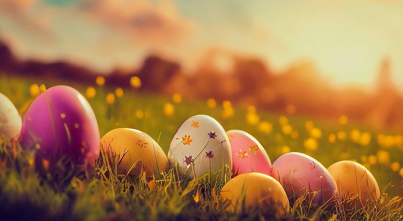 Ostereier im Gras Panorama,  Art Illustration von Animaflora PicsStock