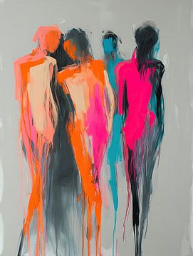 Groep mensen met heldere kleuren van Kunst Kriebels