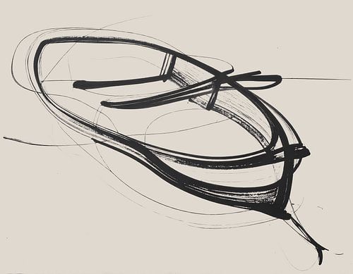 Minimal art - abstract kunstwerk met zwarte lijnen op beige ondergrond - boot