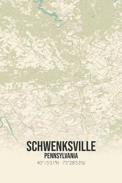 Vintage map of Schwenksville (Pennsylvania), USA. by Prints of Place