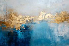 Blue Gold Abstract – Calm Painting with Depth