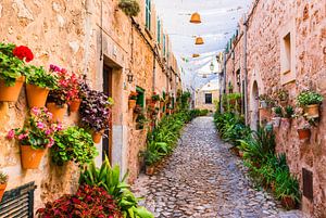 Belle rue dans le vieux village de Valldemossa, sur l'île de Majorque, en Espagne.