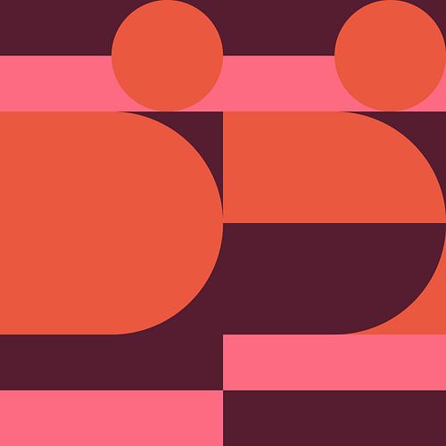 Art géométrique abstrait de style rétro en orange, marron chaud, rose.