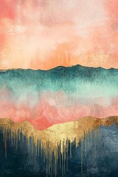 Vloeibare Horizon in Pastel en Goud no.2 van Studio BB