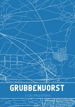 Blauwdruk | Landkaart | Grubbenvorst (Limburg) van MijnStadsPoster