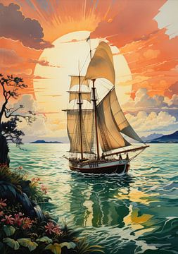 Segelboot Segelschiff Boot Maritim Meer Poster Kunstdruck von Niklas Maximilian