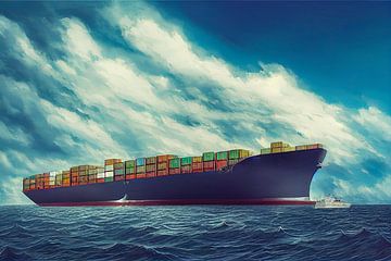 Illustration eines Containerschiffes auf dem Meer von Animaflora PicsStock