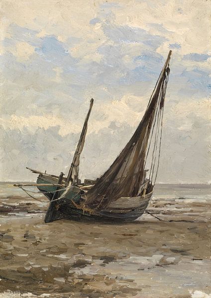 Carlos de Haes-Zeeboot, zeelandschap, Antiek landschap van finemasterpiece