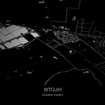 Zwart-witte landkaart van Bitgum, Fryslan. van Rezona