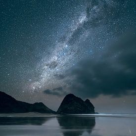 Piha Beach under the Stars and Milky Way, New Zealand