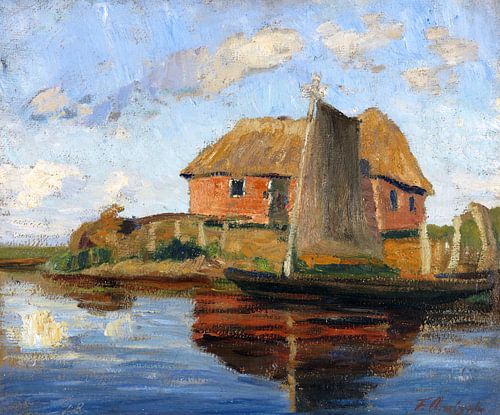 Hammehütte met turfschuit, FRITZ OVERBECK, rond 1900