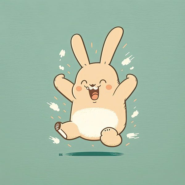 Cartoon rabbit on green background by Harvey Hicks