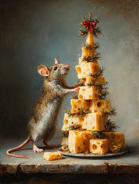 Kerstfeest voor een muis met kaasboom