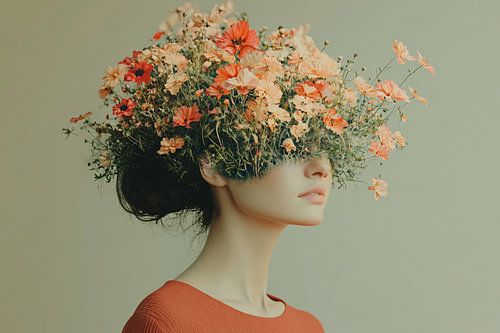Surrealistisch portret met bloemen