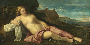 Liggende vrouw in een landschap, Palma Vecchio