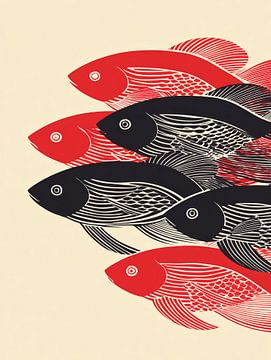 Graphic Fish in Red and Black