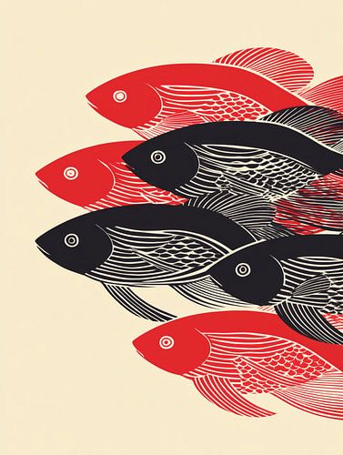 Grafische Vissen in Rood en Zwart