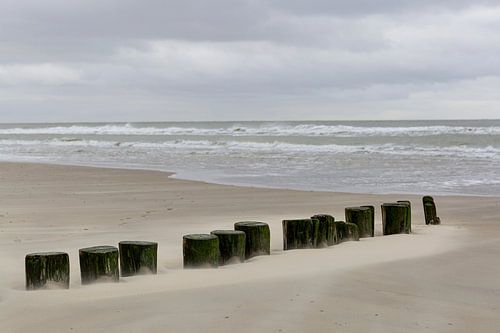 Winterse dag aan zee op het strand van Ameland aan de Nederlandse kust.