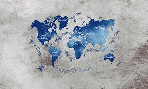 Wereldkaart blauw grijs #kaart #wereldkaart van JBJart Justyna Jaszke