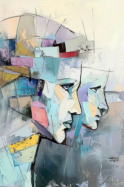 Abstraktes Gesicht | Abstrakte Malerei von Männern von Kunst Laune