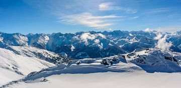 View over the snow covered mountains in the Tiroler Alps in Austria