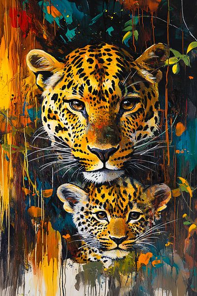 Bunter Leopard mit Jungtier von Imperial Art House