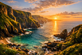 Falaise spectaculaire au coucher du soleil – Paysage océanique sur ButterflyPix