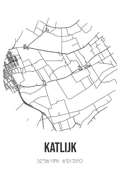 Katlijk (Fryslan) | Map | Black and white by Prints of Place