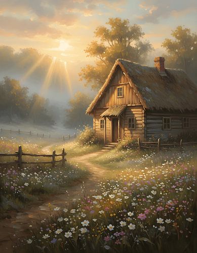 A Cottage Wrapped in Amber Morning Fog