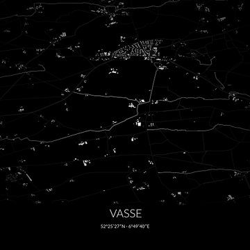 Zwart-witte landkaart van Vasse, Overijssel. van Rezona