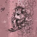 Tekening van een aapje in roze en zwart van Emiel de Lange thumbnail
