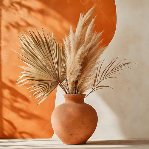 Gemütliche Vase im Boho-Botanik-Stil mit Pampasgras