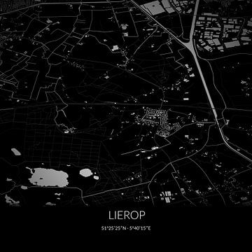 Zwart-witte landkaart van Lierop, Noord-Brabant. van Rezona