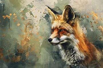 Abstract schilderij van een vos van De Muurdecoratie