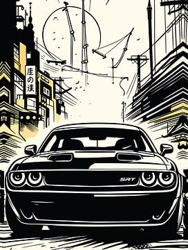Modern Muscle Car Front Pop Art Portrait by Ramy Salah Hefny