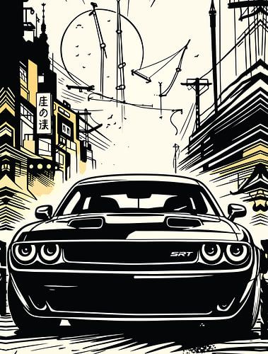 Portrait pop art moderne d'une voiture musclée
