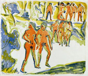 ERNST LUDWIG KIRCHNER, Gruppen von Schwimmern (Sonntag in Moritzburg, Baden), 1909