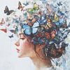 Femme et papillons | Femme et papillons colorés sur Caprices d'Art