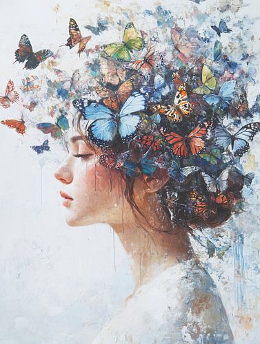 Femme et papillons | Femme et papillons colorés