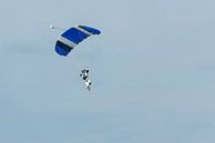 Parachutist aan een blauwe parachute tegen een licht blauwe achtergrond von Tonko Oosterink Miniaturansicht