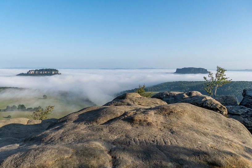 Blick vom Pfaffenstein zum Königstein und Lilienstein von Holger W. Spieker